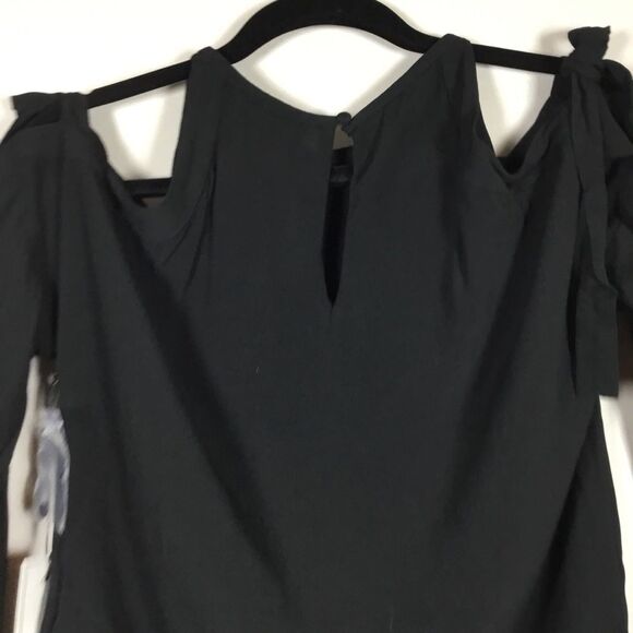 NWT 1State cold shoulder black top with ties long sleeve button back chic sizeXS - Picture 5 of 9